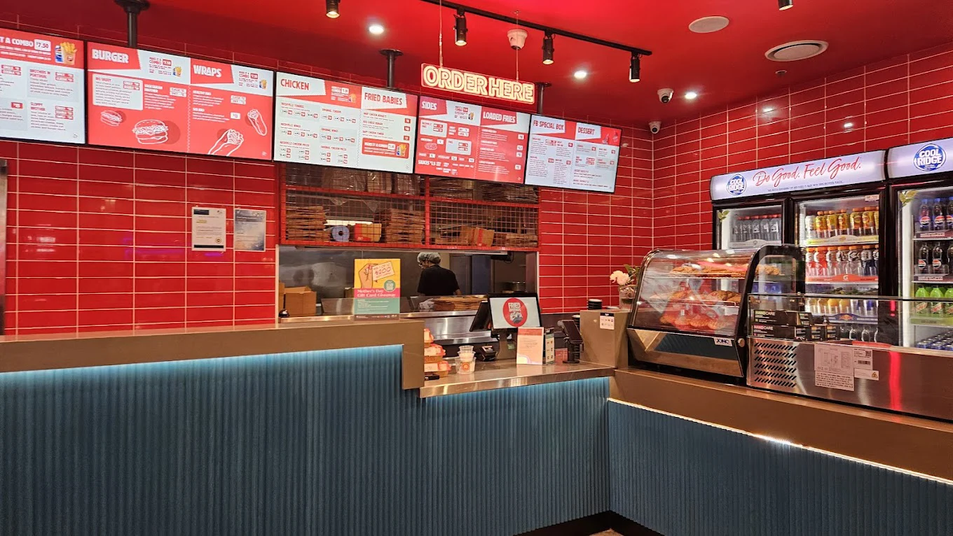 Fried Brothers menu screens inside an official store